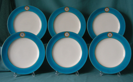 Six Minton Armorial Dinner Plates c.1871
