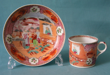 A New Hall Coffee Can and Saucer Pattern 425, c.1795-1800