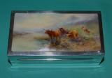 A Silver Cigarette Box with Royal Worcester Plaque by H. Stinton c.1929