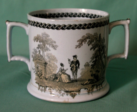 An unusual Staffordshire Drabware Loving Cup c.1840 An unusual Staffordshire Drabware Loving Cup c.1840
